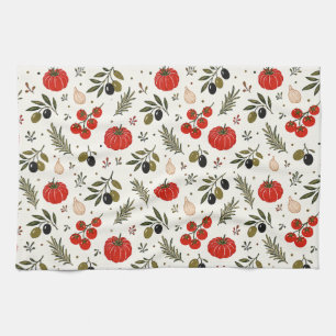 Mediterranean Kitchen Towels, Tomato & Olives Tea Towel