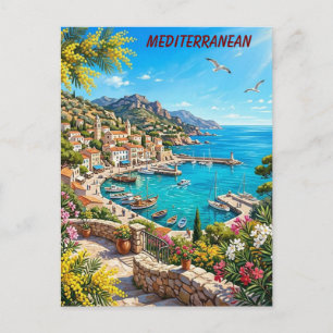 Mediterranean landscape with sea view holiday postcard