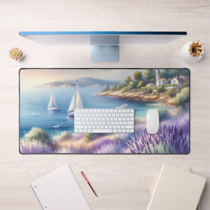 Mediterranean Lavender Coast with Sailboats Desk Mat