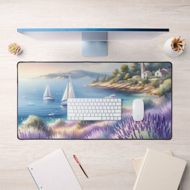 Mediterranean Lavender Coast with Sailboats Desk Mat (Office 1)