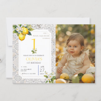 Mediterranean Lemon 1st 2nd 3rd Photo Birthday Invitation