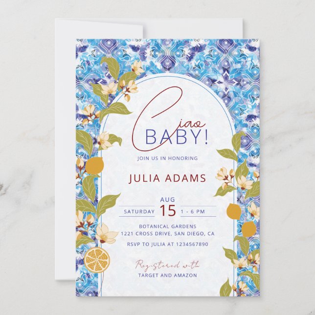 Mediterranean Lemon Amalfi Coast Baby Shower Invitation (Front)