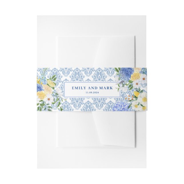 Mediterranean Lemon Amalfi coast blue wedding Invitation Belly Band (Front Example)