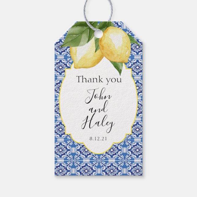 Mediterranean Lemon and floral favour tag (Front)