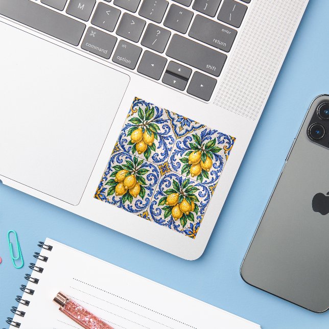Mediterranean Lemon Azulejo Tile (Laptop w/ iPhone)