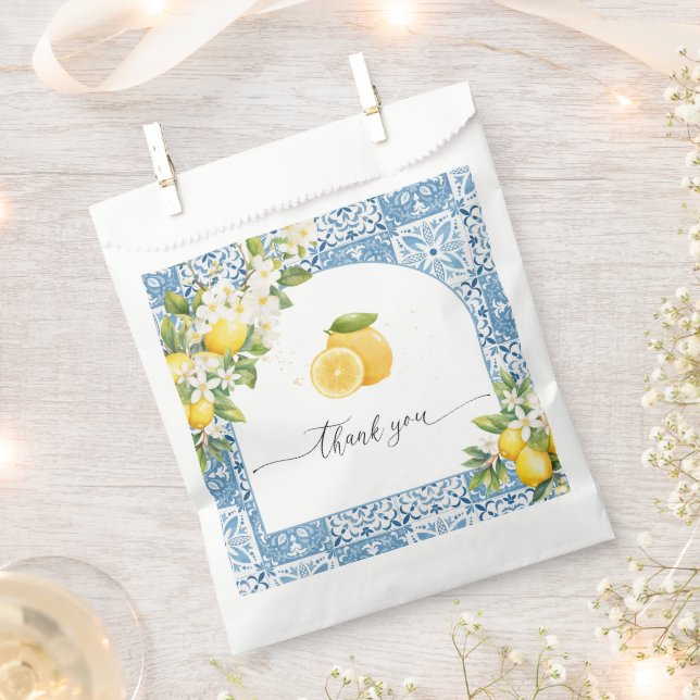 Mediterranean Lemon Baby Shower Blue Tiles Favour Bags (Clipped)
