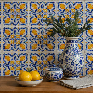 Mediterranean Lemon Blossom Ceramic Hand Painted  Tile
