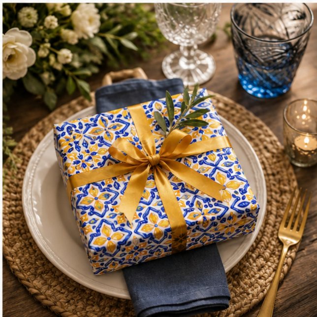 Mediterranean Lemon Blossom Ceramic Hand Painted  Wrapping Paper (Creator Uploaded)