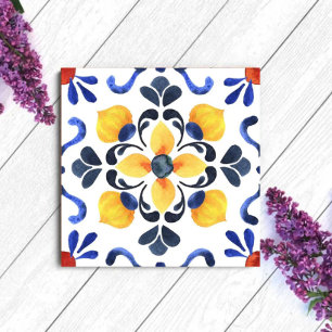 Mediterranean Lemon Blossom Hand Painted Portugues Tile