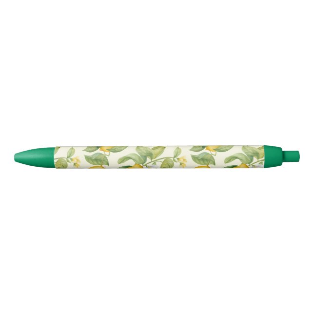 Mediterranean Lemon Blossoms Citrus Black Ink Pen (Front)