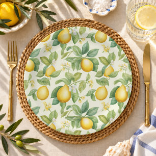 Mediterranean Lemon Blossoms Citrus Paper Plate