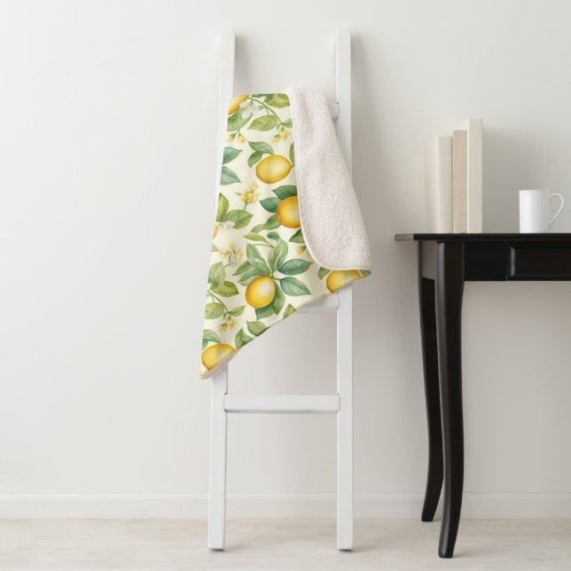 Mediterranean Lemon Blossoms Citrus Sherpa Blanket (In Situ)
