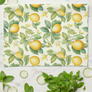 Mediterranean Lemon Blossoms Citrus Tea Towel