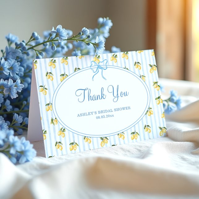 Mediterranean Lemon Blue Italian Bridal Shower Thank You Card (Creator Uploaded)