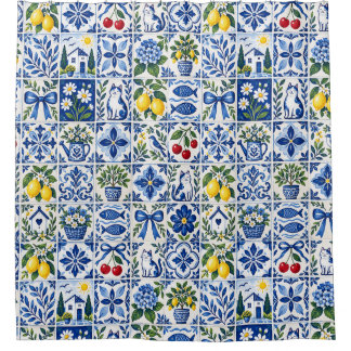 Mediterranean Lemon Blue Shower Curtain