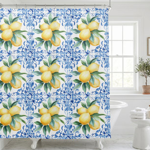 Mediterranean Lemon Blue Shower Curtain