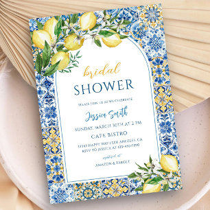 Mediterranean Lemon Blue Tile Bridal Shower Invitation