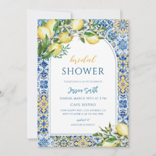 Mediterranean Lemon Blue Tile Bridal Shower Invitation