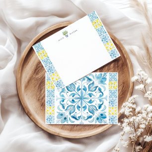 Mediterranean Lemon Blue Tiles Stationery Card