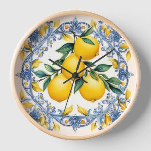 Mediterranean Lemon Blue & White Wall Clock