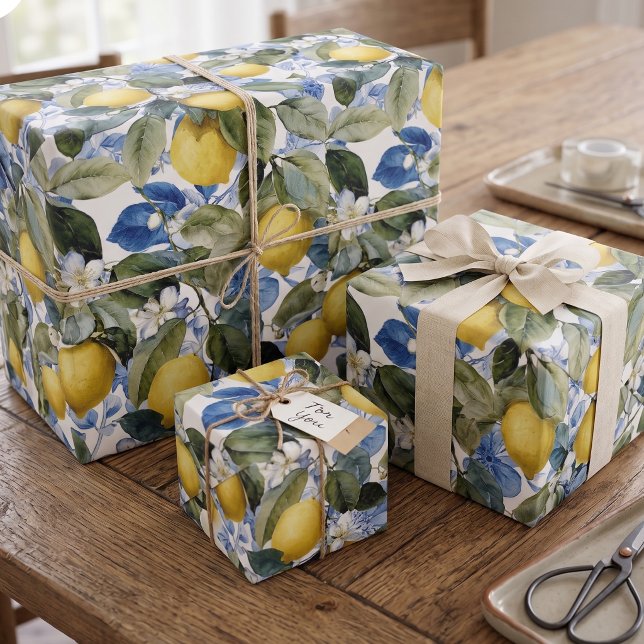 Mediterranean Lemon Botanical Citrus Pattern Wrapping Paper (Creator Uploaded)