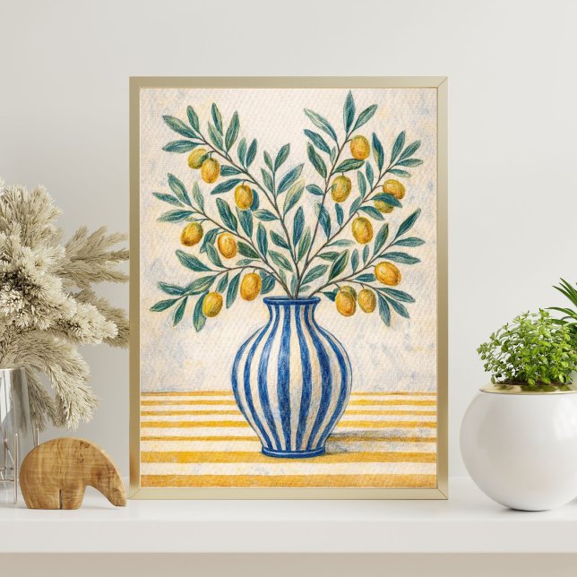 Mediterranean Lemon Branch in Blue Vase – Rustic Poster (Creator Uploaded)