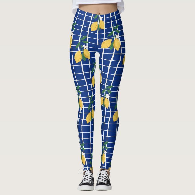 Mediterranean Lemon Branch Pattern Leggings (Front)