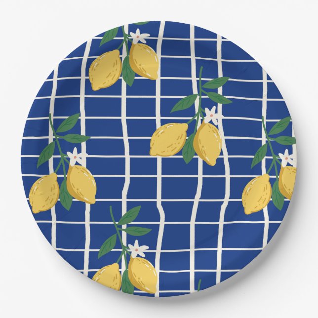 Mediterranean Lemon Branch Pattern Paper Plate (Front)