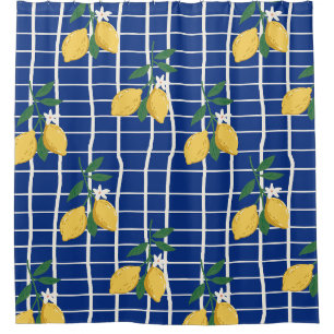 Mediterranean Lemon Branch Pattern Shower Curtain
