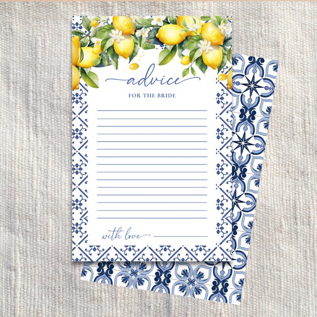 Mediterranean Lemon Bridal Shower Advice Cards (Creator Uploaded)