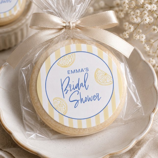 Mediterranean Lemon Bridal Shower Classic Round Sticker (Creator Uploaded)