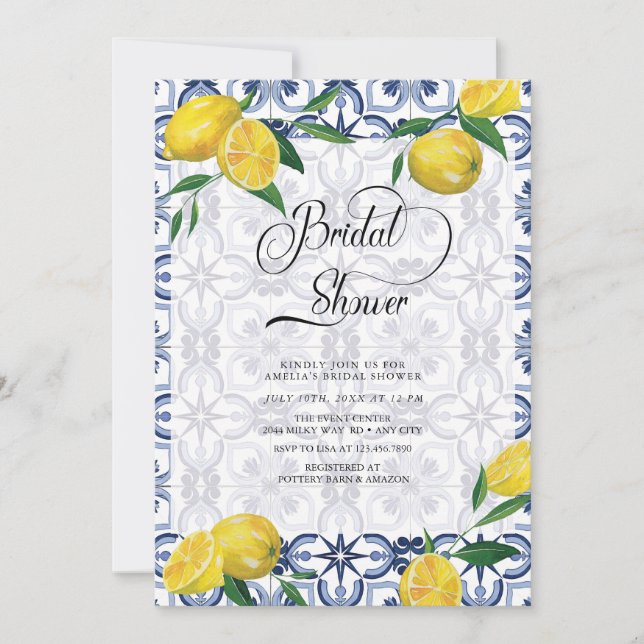 Mediterranean | Lemon | Bridal Shower Invitation (Front)