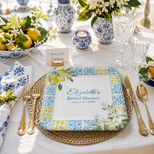 Mediterranean Lemon Bridal Shower Square Paper Plate