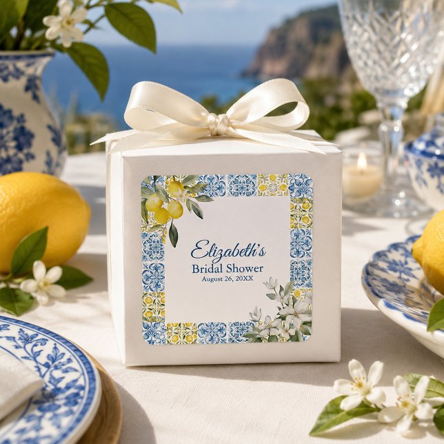 Mediterranean Lemon Bridal Shower Square Sticker (Mediterranean Lemon Bridal Shower Square Sticker)