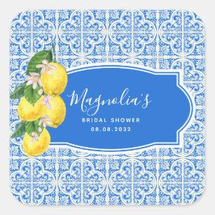 Mediterranean Lemon Bridal Shower Square Sticker