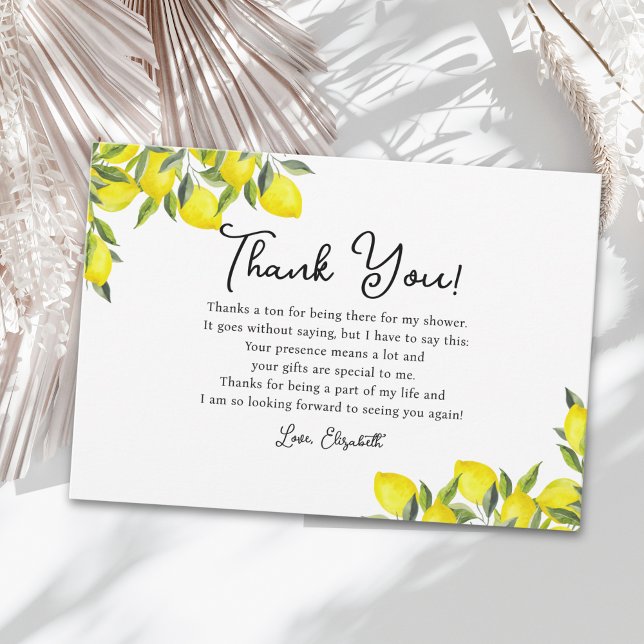 Mediterranean Lemon Bridal Shower Thank You Card (Creator Uploaded)