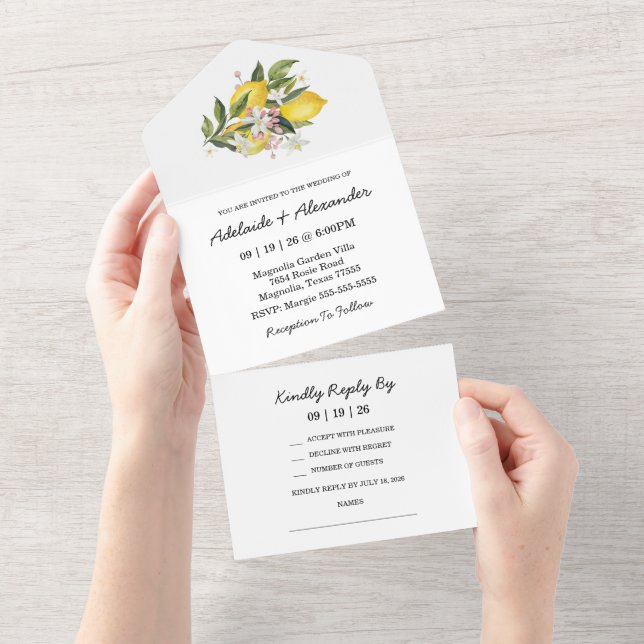 Mediterranean Lemon Citrus Wedding All In One Invitation (Tearaway)