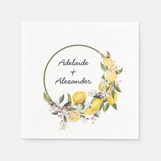 Mediterranean Lemon Citrus Wedding Collection Napkin (Front)