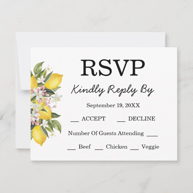 Mediterranean Lemon Citrus Wedding Collection RSVP Card (Front)