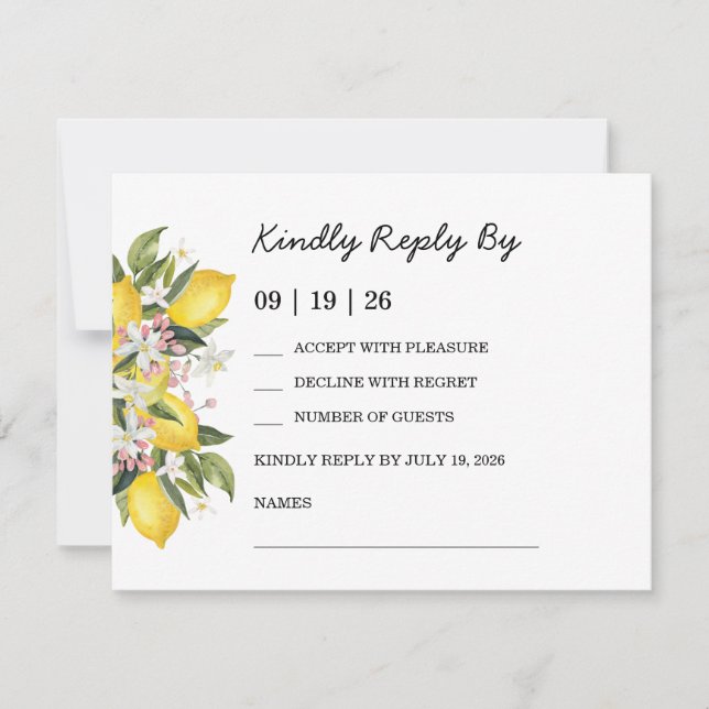 Mediterranean Lemon Citrus Wedding Collection RSVP Card (Front)