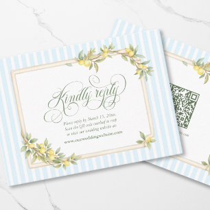 Mediterranean Lemon Coastal Wedding RSVP QR Code Enclosure Card