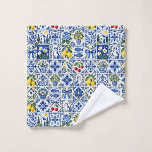 Mediterranean Lemon & Cobalt Blue Tile Garden Bath Towel Set