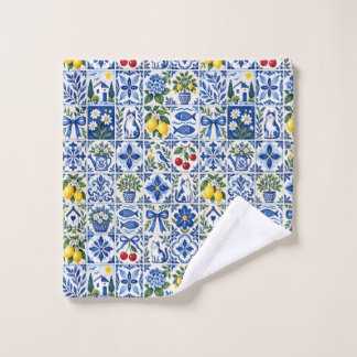 Mediterranean Lemon & Cobalt Blue Tile Garden Bath Towel Set