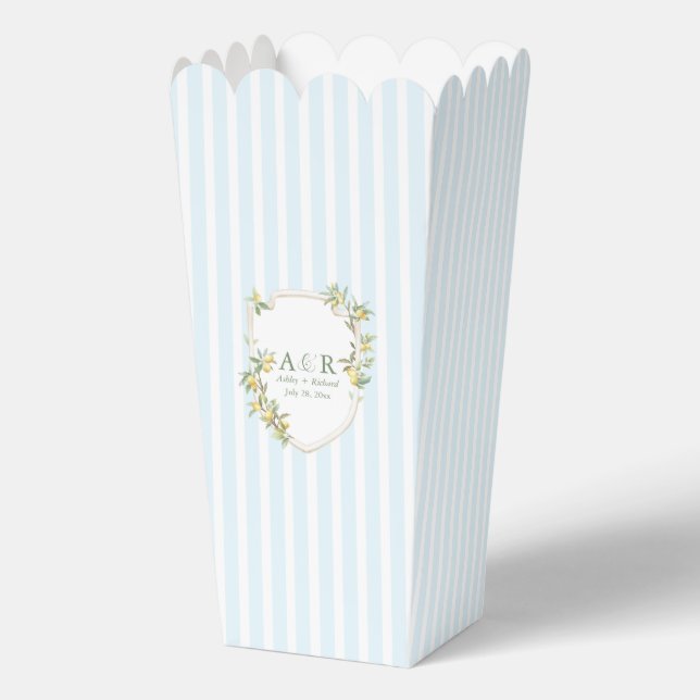 Mediterranean Lemon Crest Wedding Popcorn Favour Box (Back)