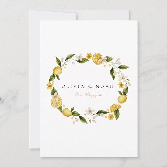 Mediterranean Lemon Engagement Announcement Card (Front)