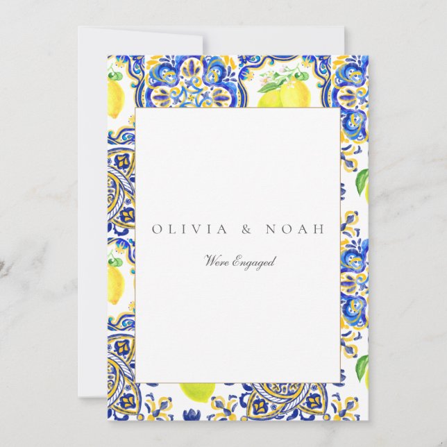 Mediterranean Lemon Engagement Announcement Card (Front)