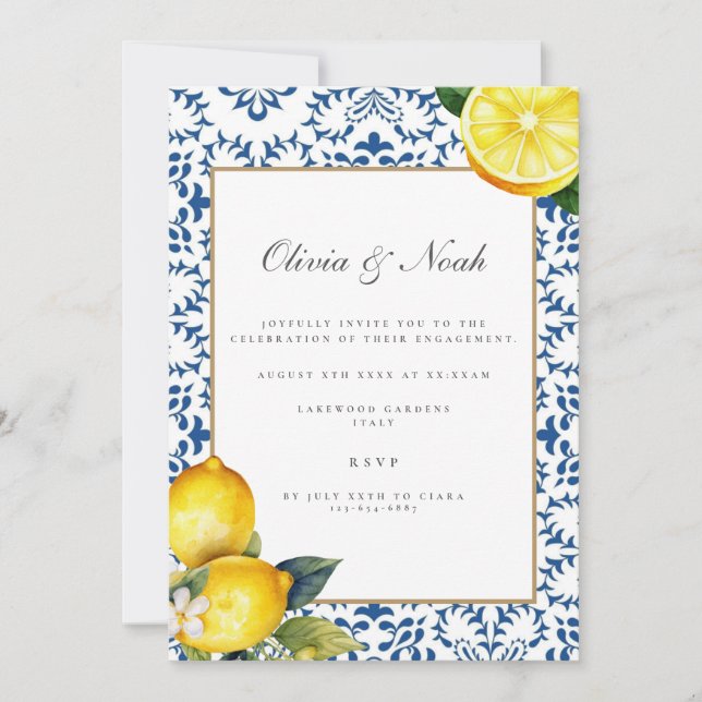 Mediterranean Lemon Engagement Party Invitation (Front)