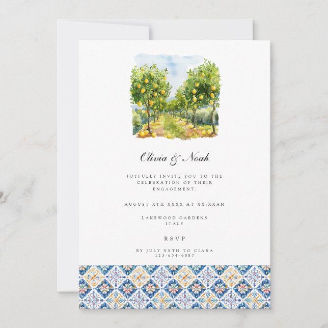 Mediterranean Lemon Engagement Party Invitation (Front)