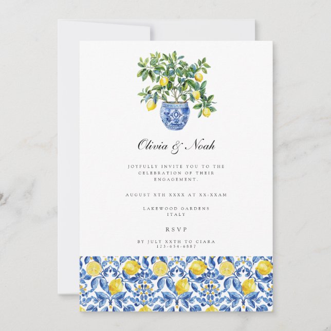 Mediterranean Lemon Engagement Party Invitation (Front)