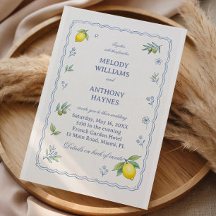 Mediterranean Lemon Floral Design Wedding Invitation